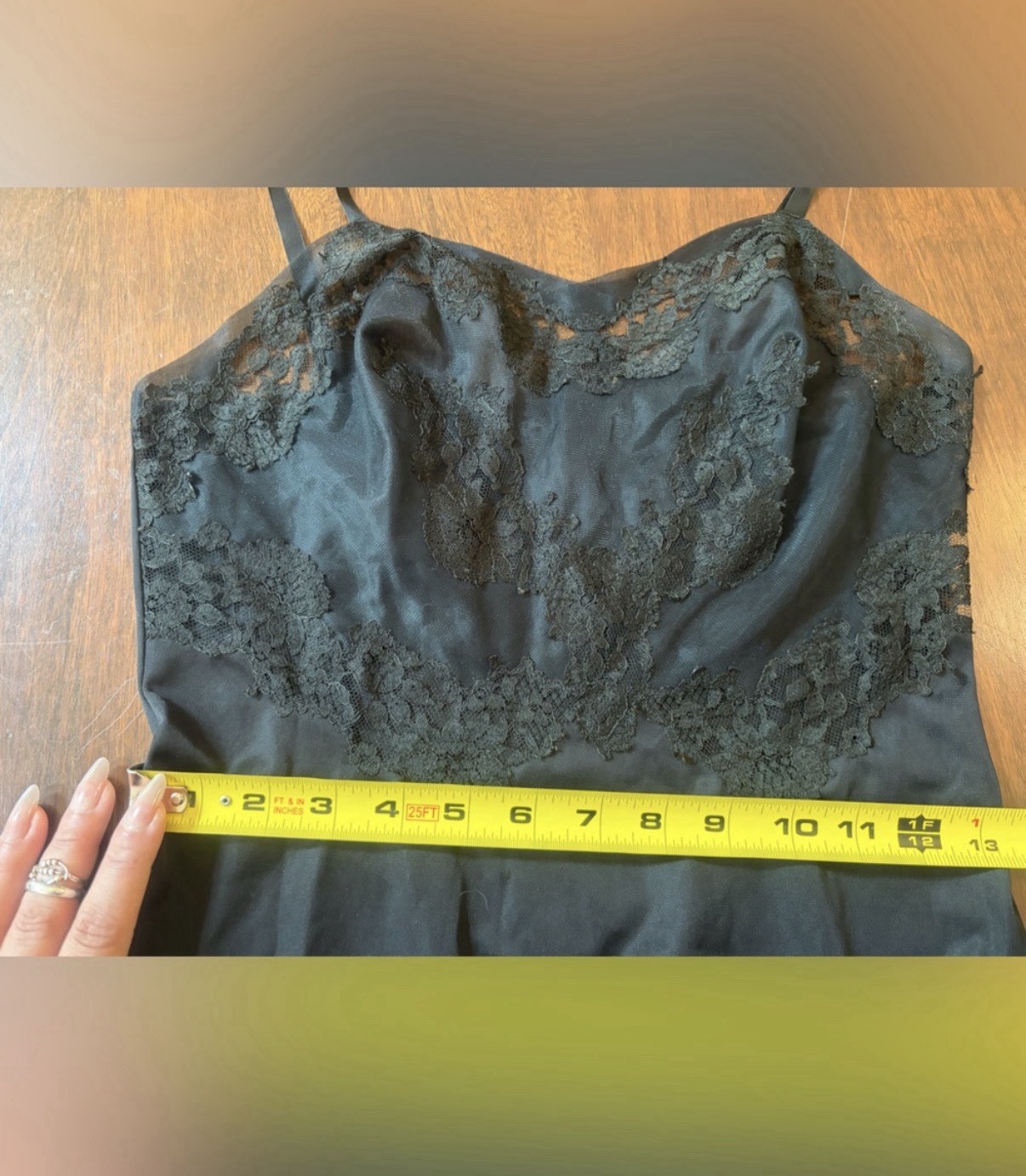 Schiaparelli Slimtite Vintage Mid Century Black Lace Slip Dress Nightie Intimate
