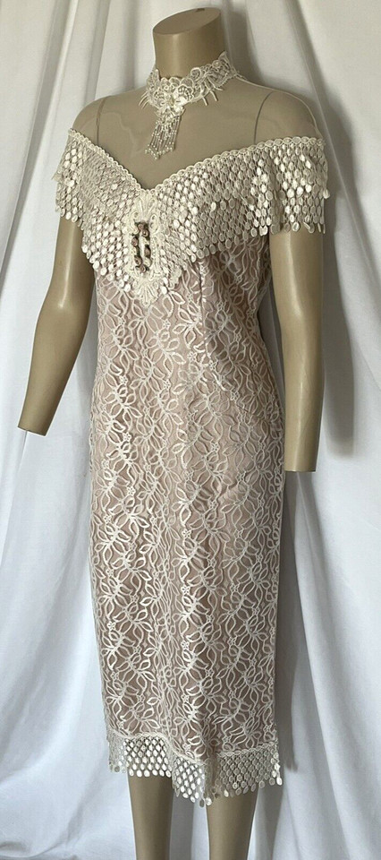 Vintage 1990’s Harmony Ivory Over Antique Satin Dress, Size 8