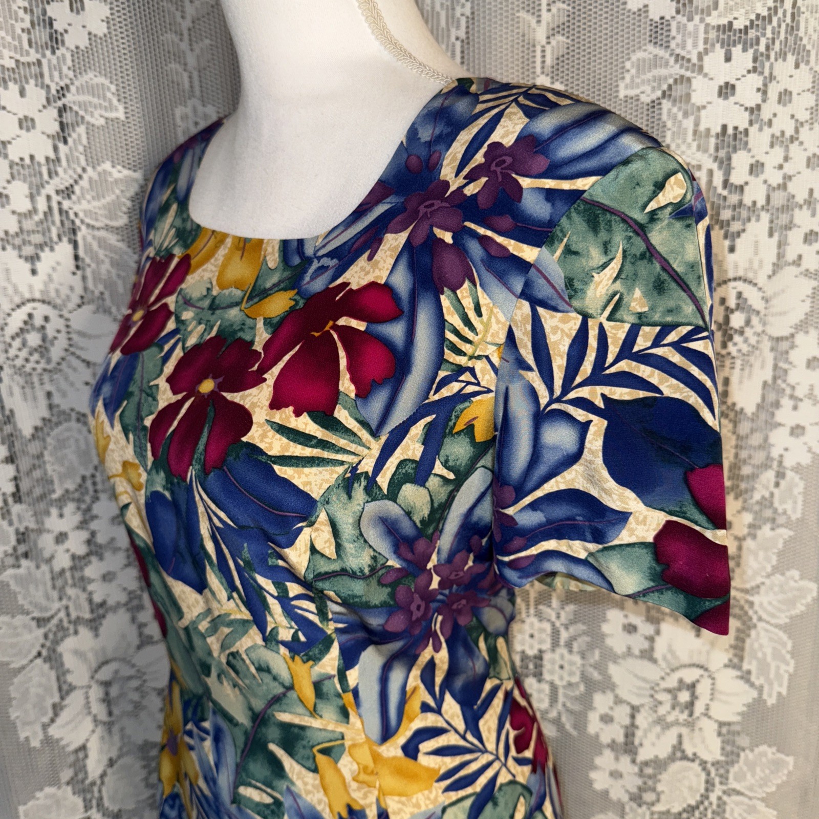VTG Maggie London Petites Multicolor Silk Lined Floral Print Shift Dress SZ 12P
