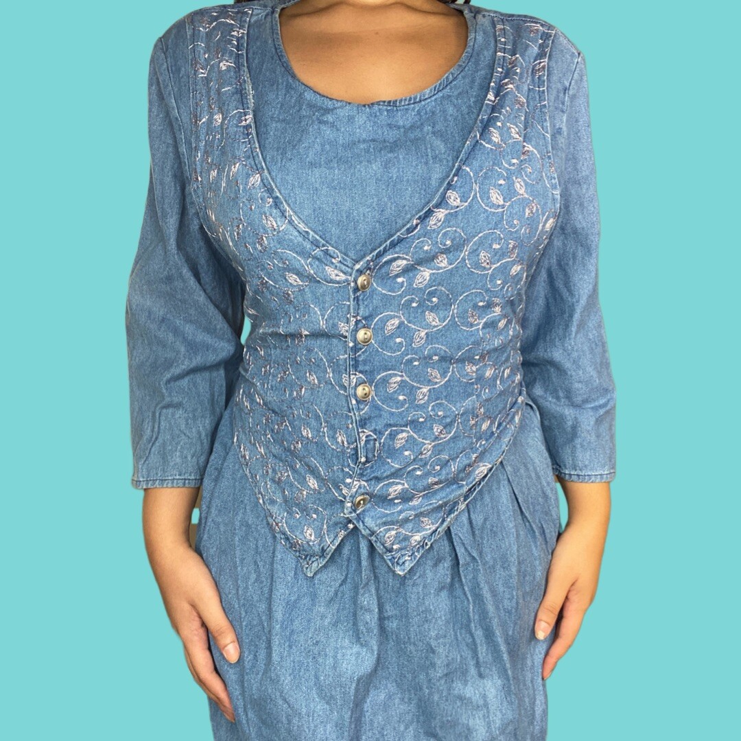 Alexandra Lee Vintage 90s Denim Maxi Dress Size: 18/20