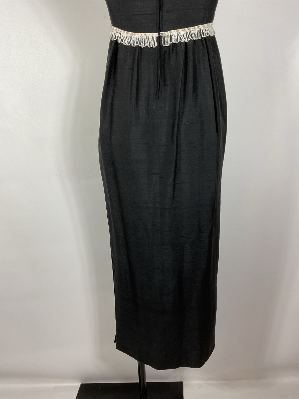 Vintage 60s Cocktail Party Sheath Dress BEADED FRINGE Little Black Dress XS/S