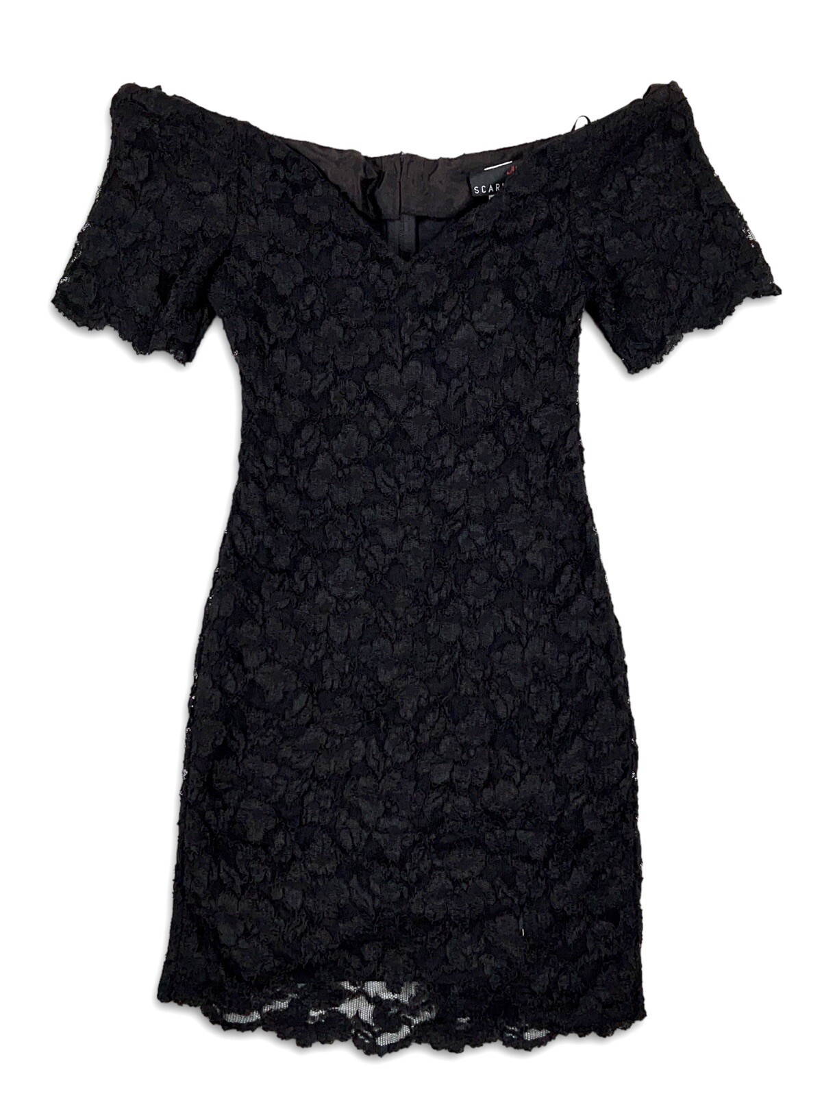 Vintage Black Lace Off Shoulder Peplum Sheath Dress LBD Nite Scarlett