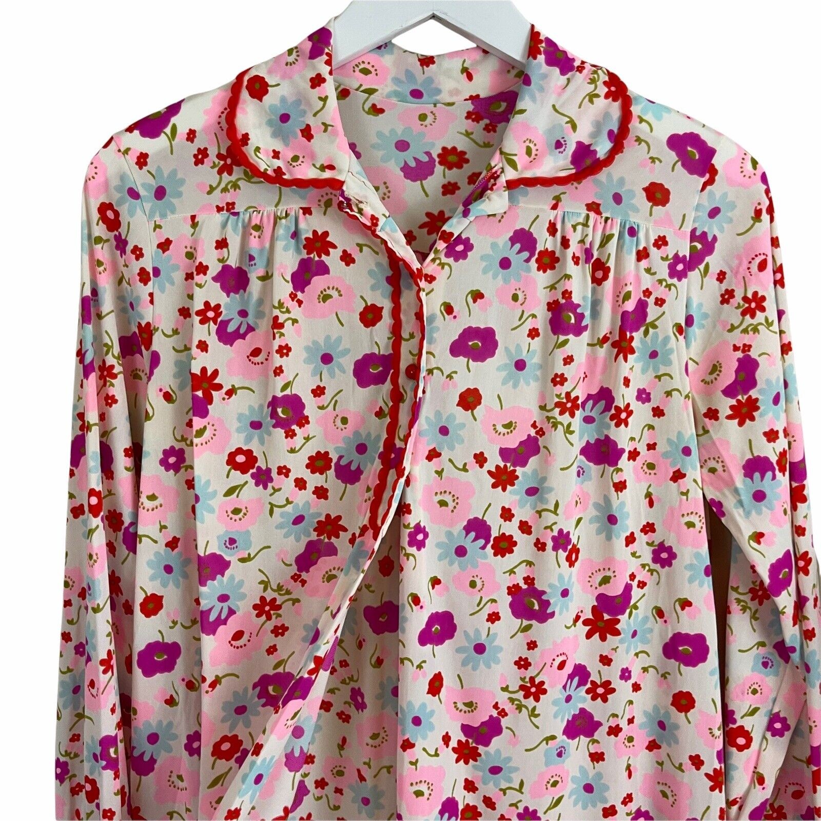Vtg Formfit Rogers Robe Gown Sz M L 60s Ditsy Floral Peter Pan Collar Twee