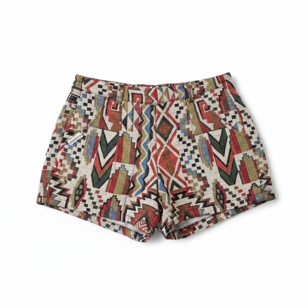 Color of Heat Vintage Tapestry Shorts Tribal Geometric High Waisted Multicolor