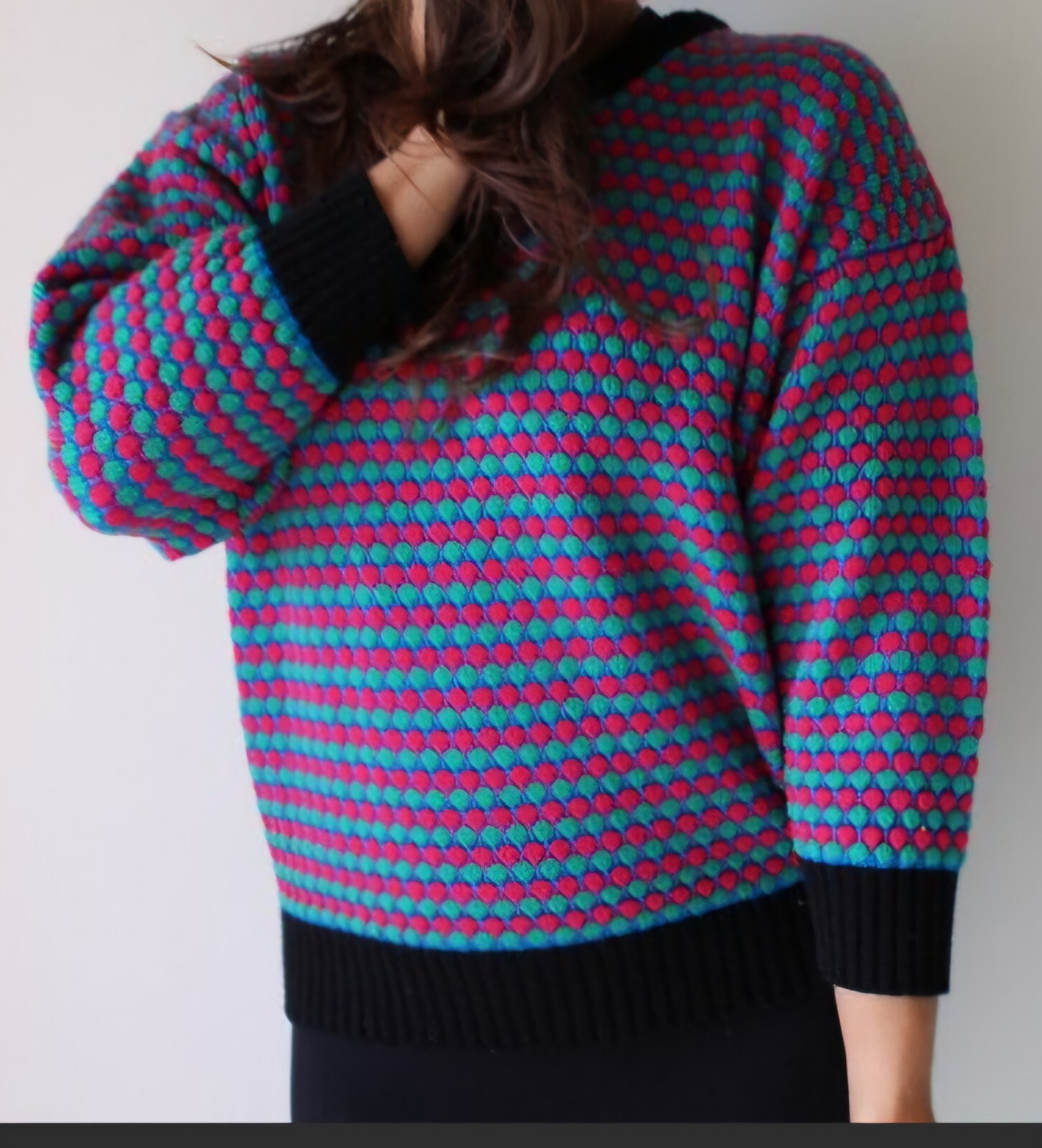 Vintage Women’s OP Geometric Pink, Green, Blue Print Sweater 3/4 Sleeve