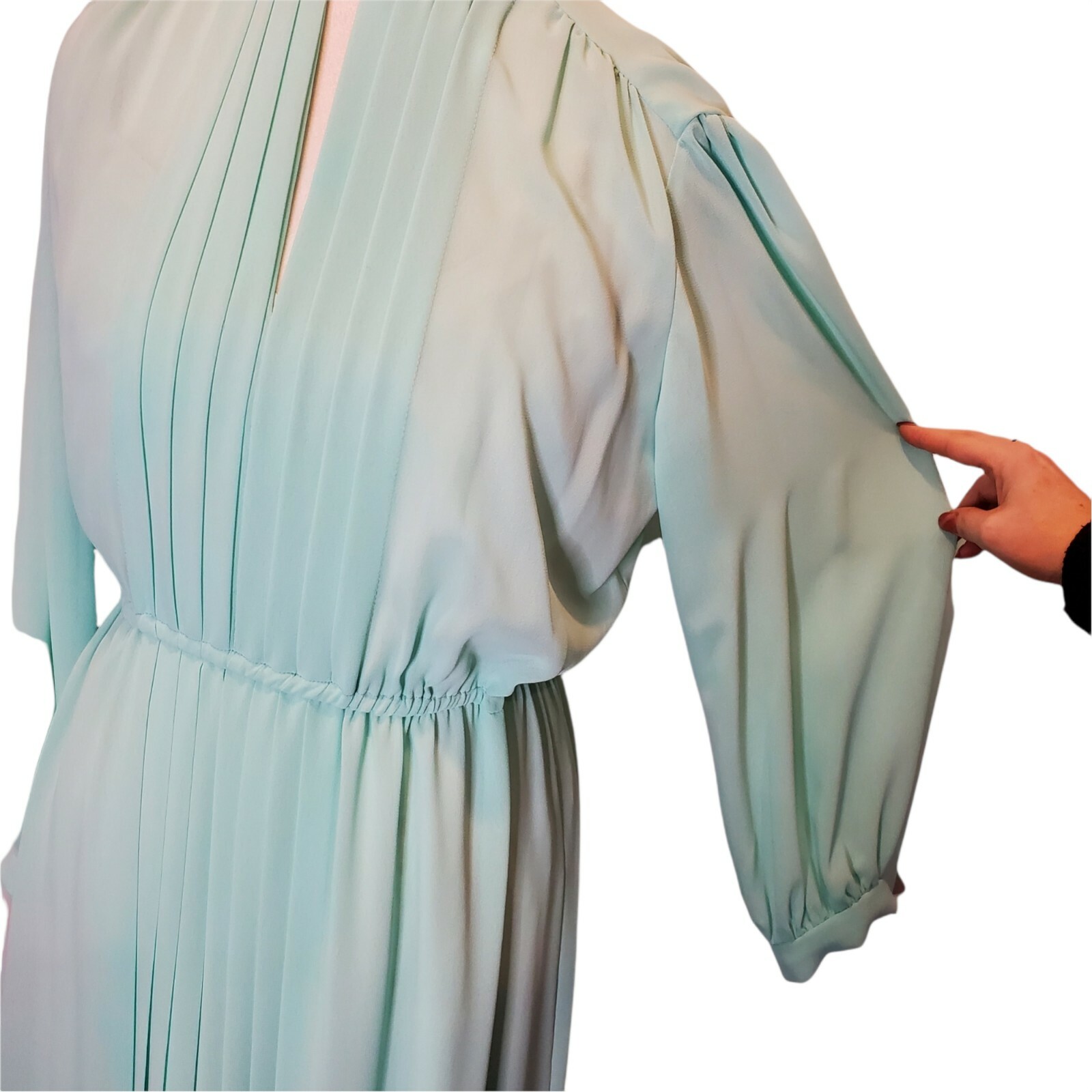 Medium 8 10 Mint Green Sheer Maxi Hostess Dress Longsleeve W Slip VTG 70s