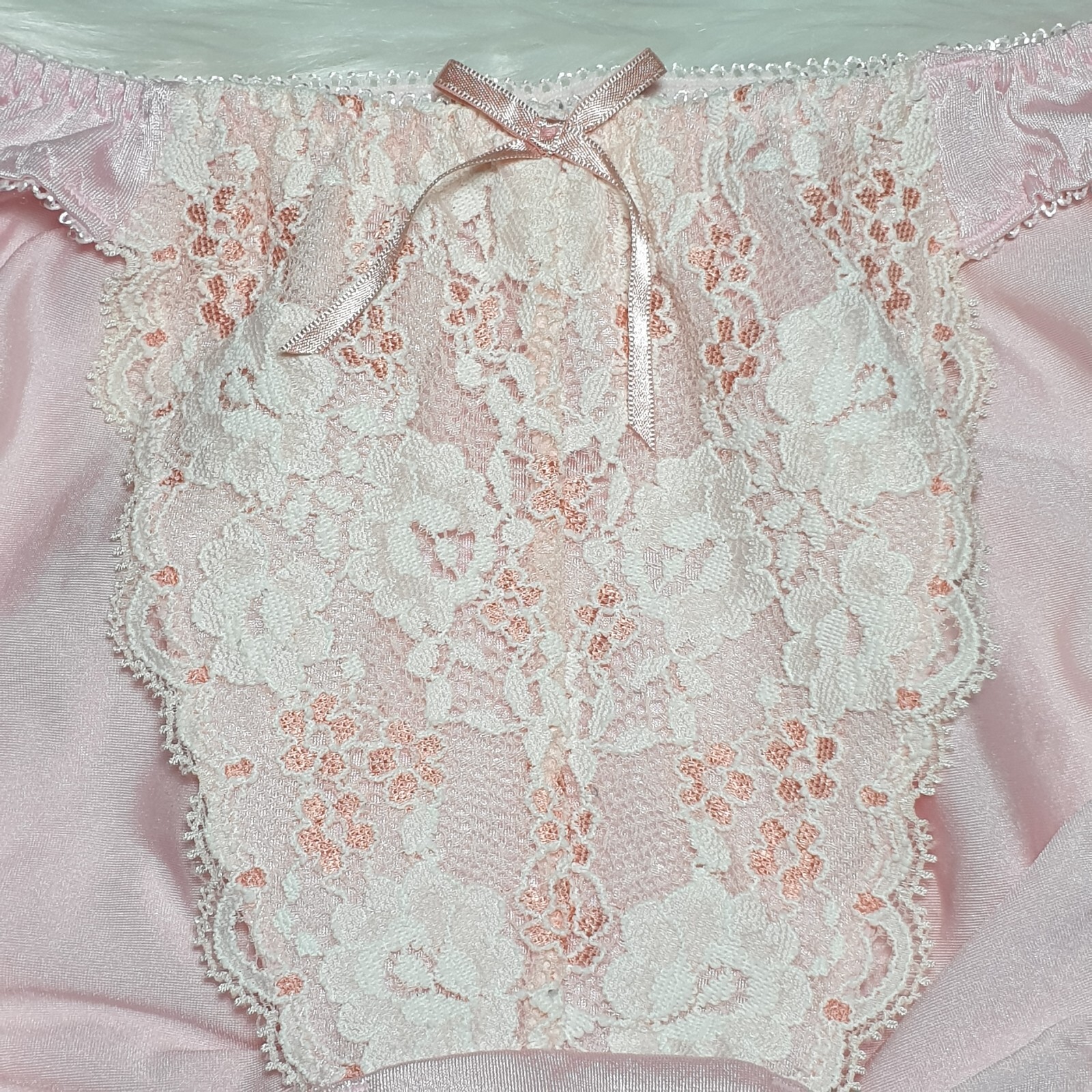 Vintage Nylon Satin Panty Silky Pink Bikini Sissy Lace Brief Sz Small Hip 32-36″