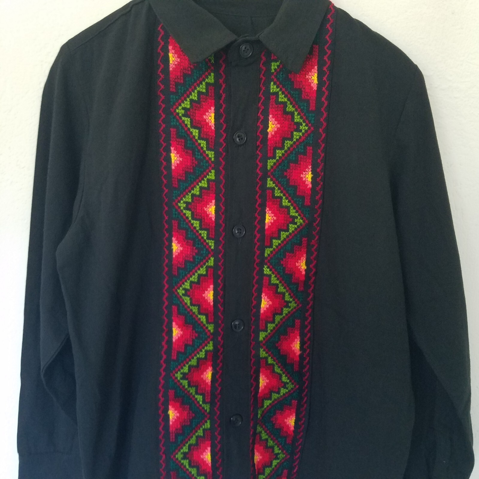Bohemian Hippie Festival Wear Embroidery Casual Button Down M/L Red Green Unisex