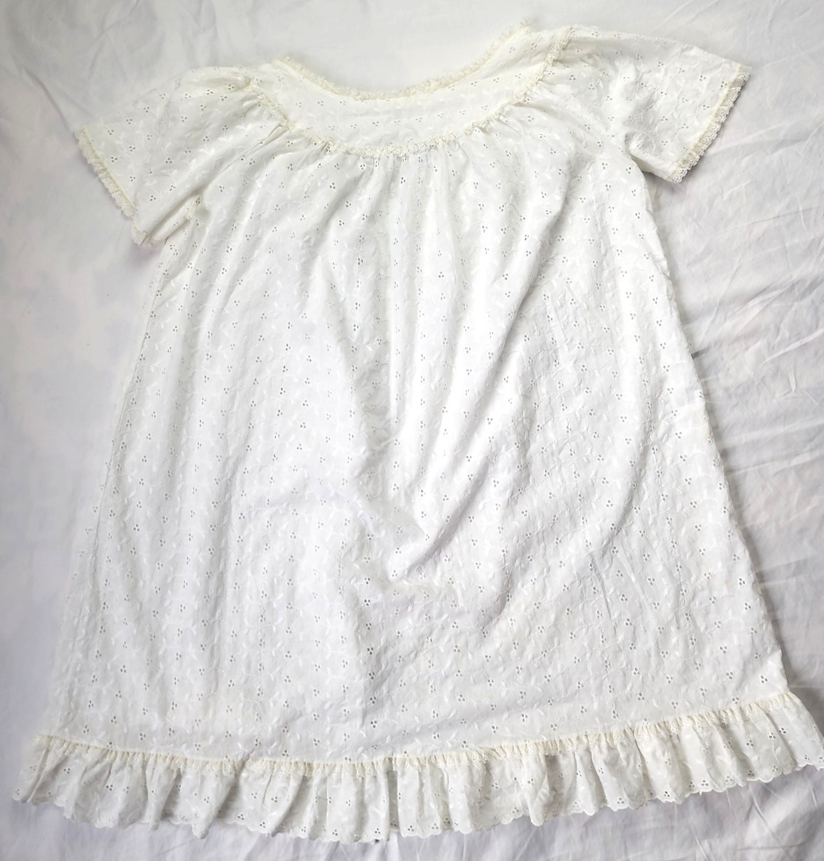 Vtg Barbara Lee Robe White Eyelet Lace Sz Small Summer Cover Up Short Sleeve