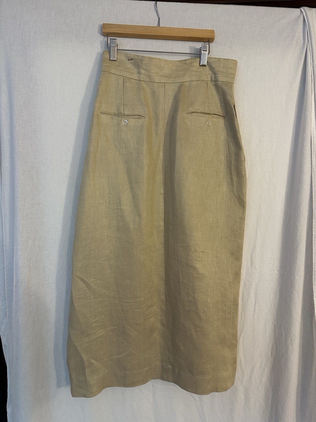 Vintage 1983 Perry Ellis Henri Bendel 100% Linen Wrap Midi Skirt Beige