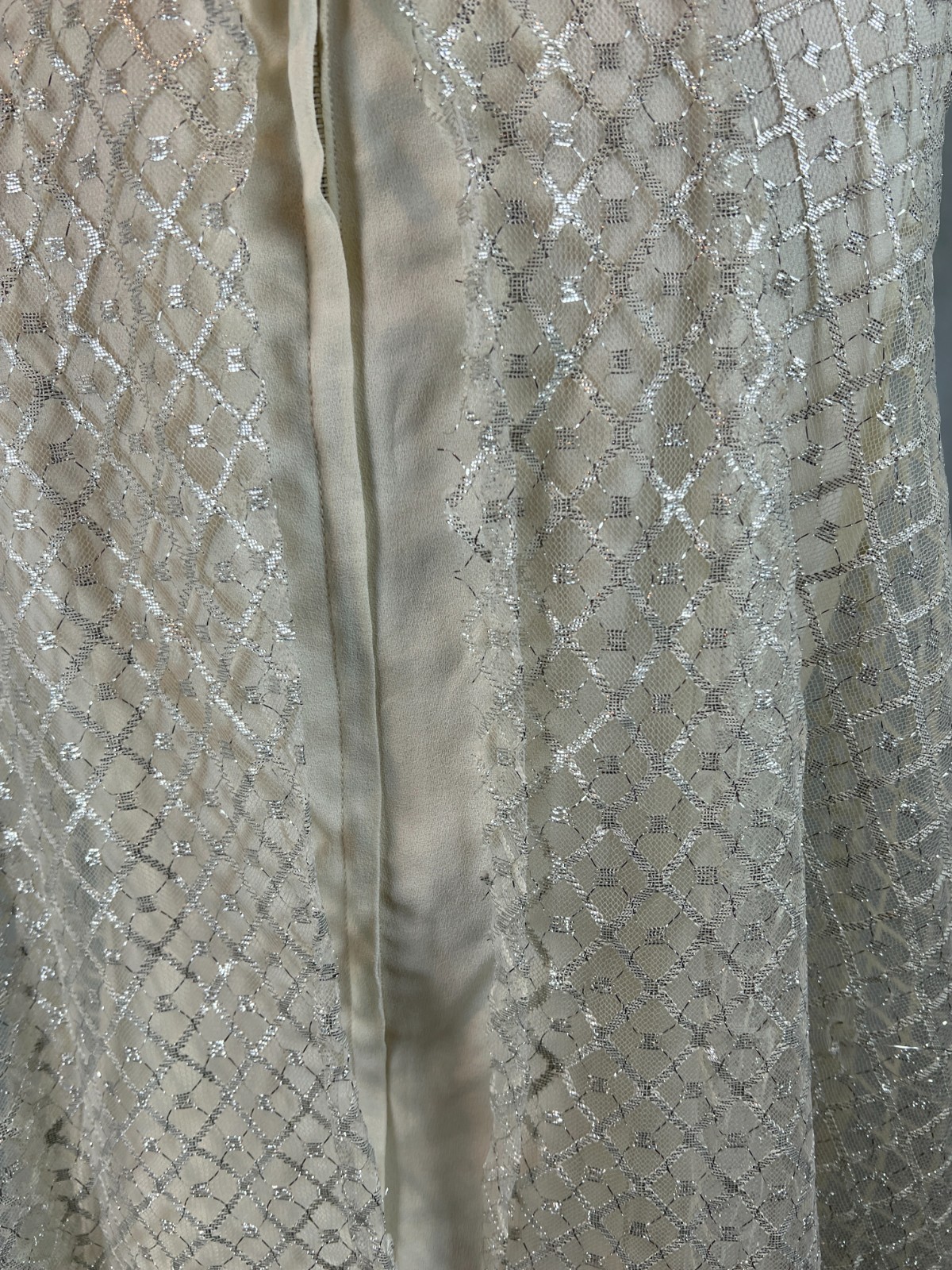 VTG 60’S DESERT FASHIONS LARRY SAKIN CREME SILVER LACE COCKTAIL WEDDING DRESS