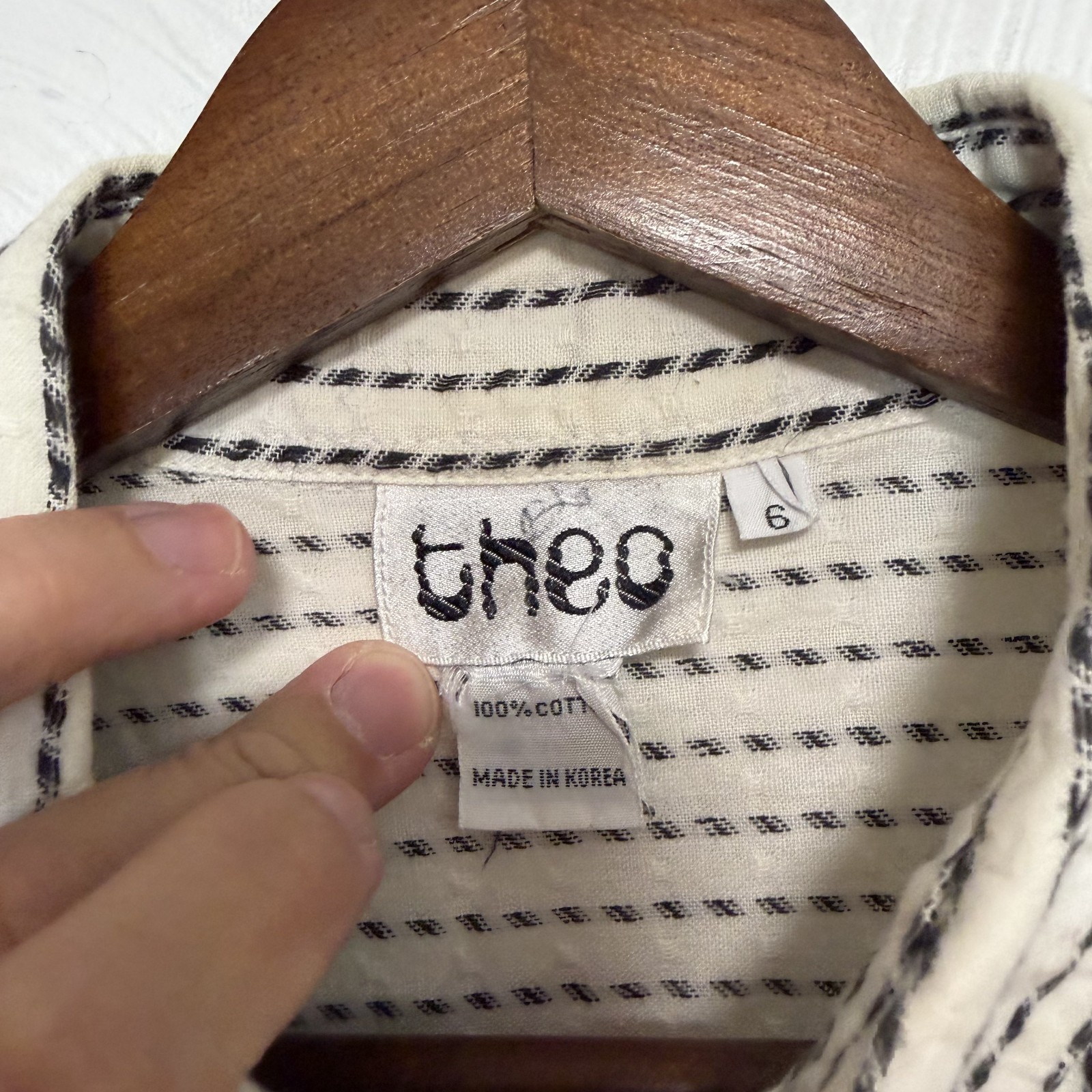 Vintage Theo Women’s Striped 100% Cotton Button Down Long Sleeve Shirt Size 6