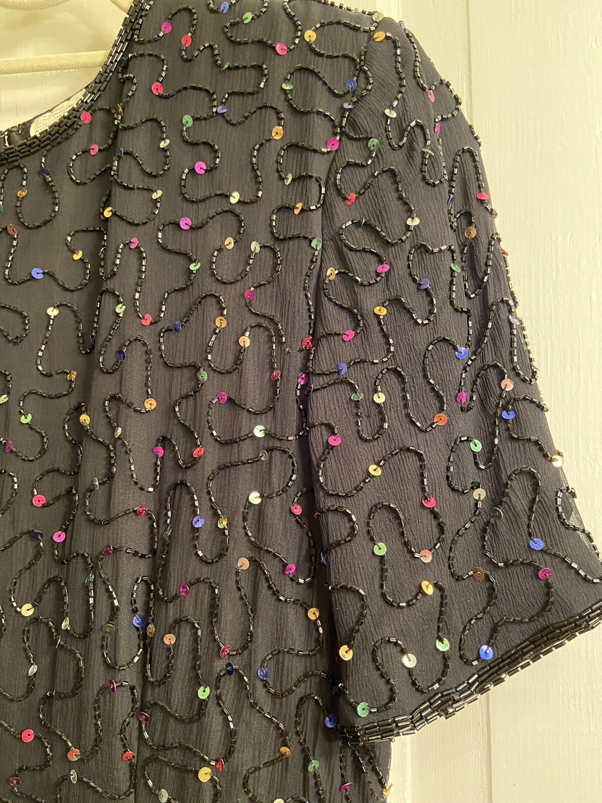 Vintage 100% Silk Bead Dress w/ Multi Color Sequins Made in India by Stenay 10P