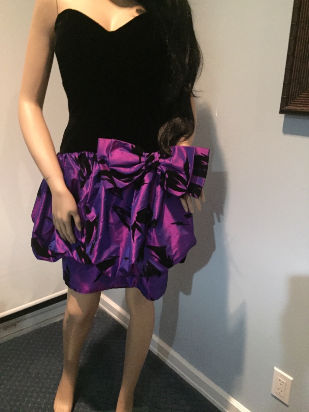 Vtg Jonathan Hitchcock Strapless Velvet Satin Black Purple Dress Sz 4 6