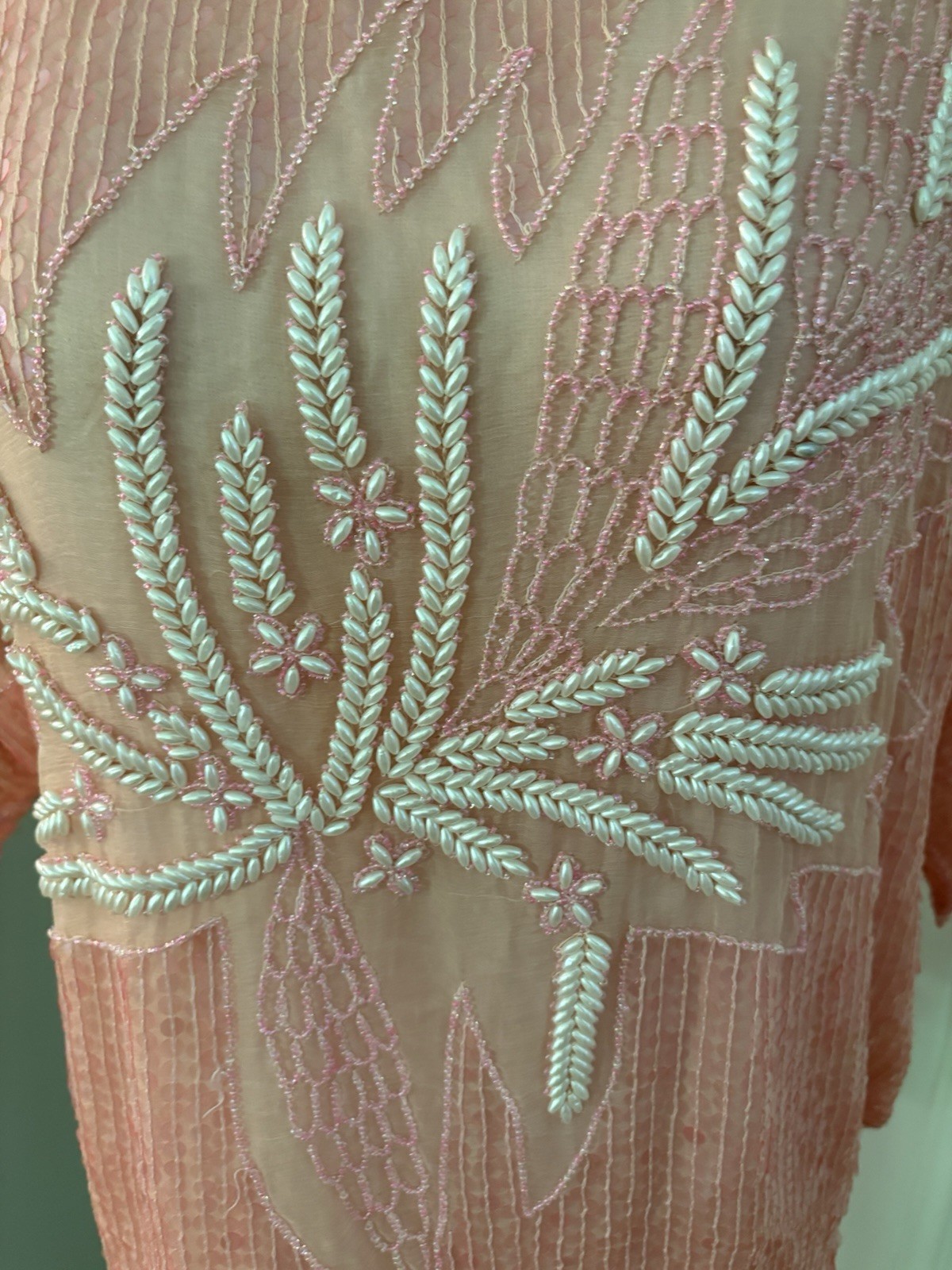 Vintage 80s Hand Beaded 100% Silk Top Pastel Pink Sequin. NWT!M Deadstock. India