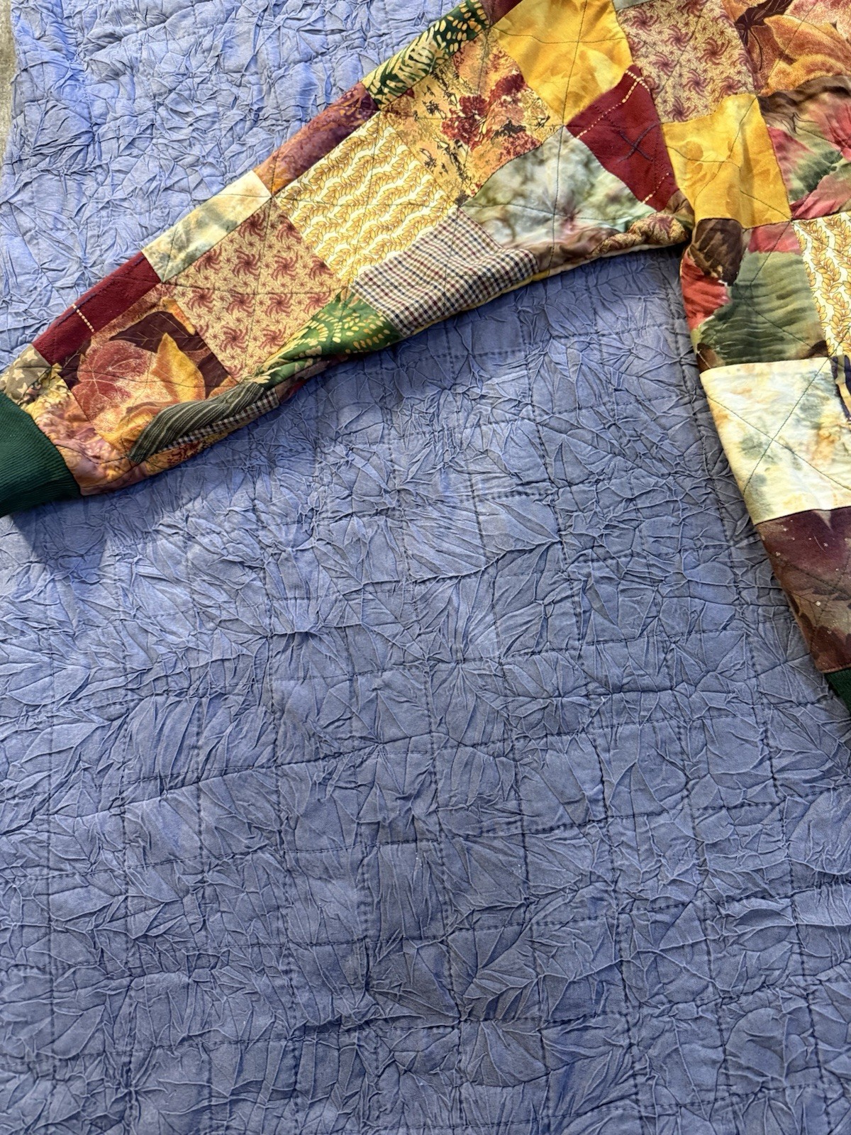 Vtg Handmade Quilted Patchwork Jacket Fleece Lined Boho Fall Grandma-Core XL EUC