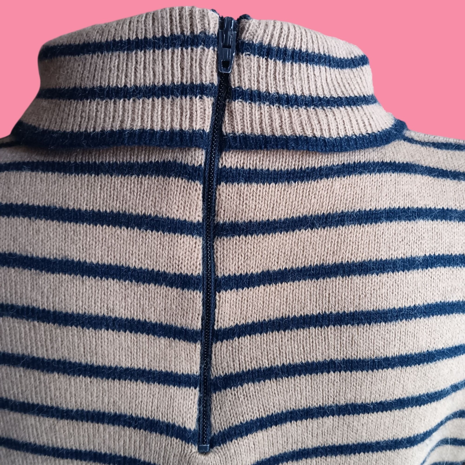Medium Vintage 1960’s Mock Neck Sweater Top Mod Striped Back Zipper Shirt