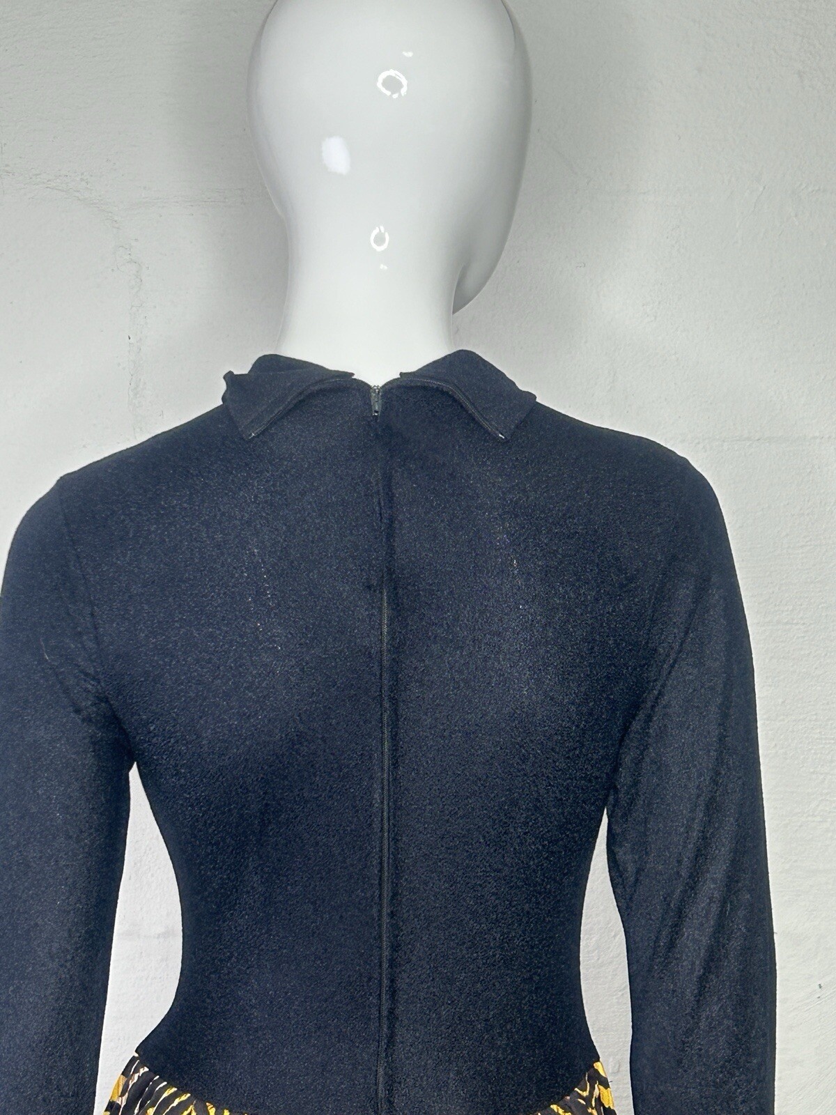 Vintage Dress Elaine Sklar Maxi Petite Small Long Sleeve Black Animal Print 60s