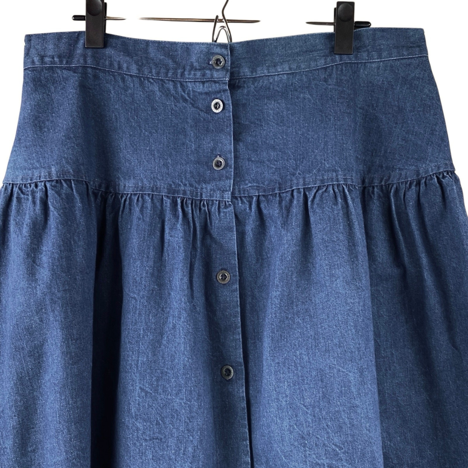 Vintage Venezia Denim Jean Midi Skirt Button Front Size L Cottage Country Boho