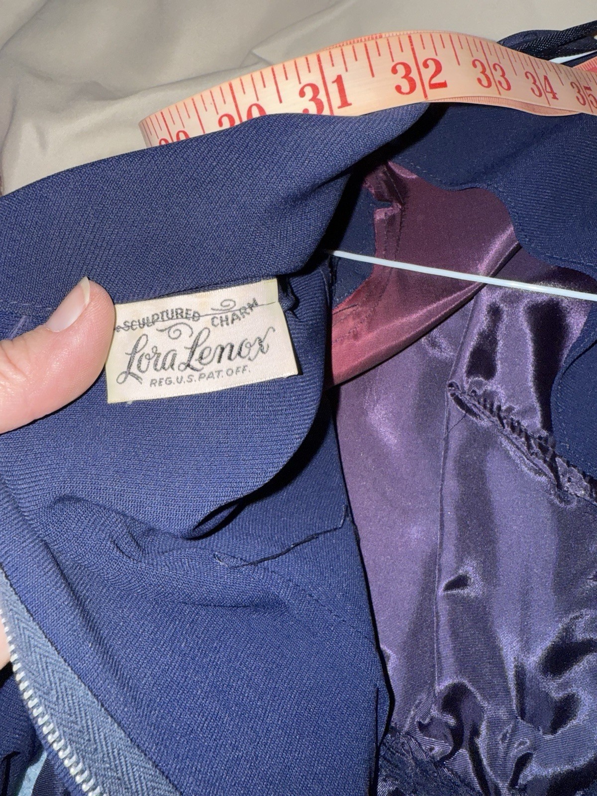 Authentic 1940’s Lora Lenox Dress Lined Navy Blue Cocktail Style Sz SMALL