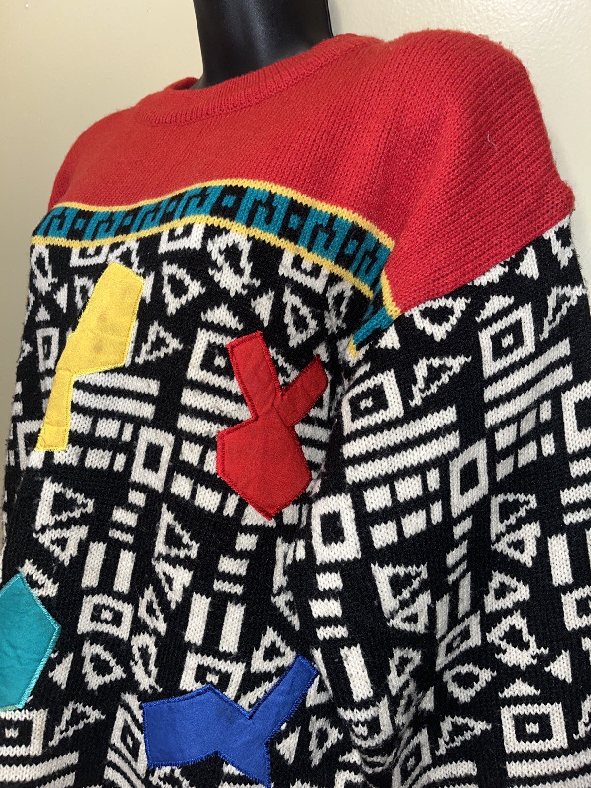 Vtg 80s 90s The Import Workshop Geometric Coogi Style Sweater L Korea Oversized