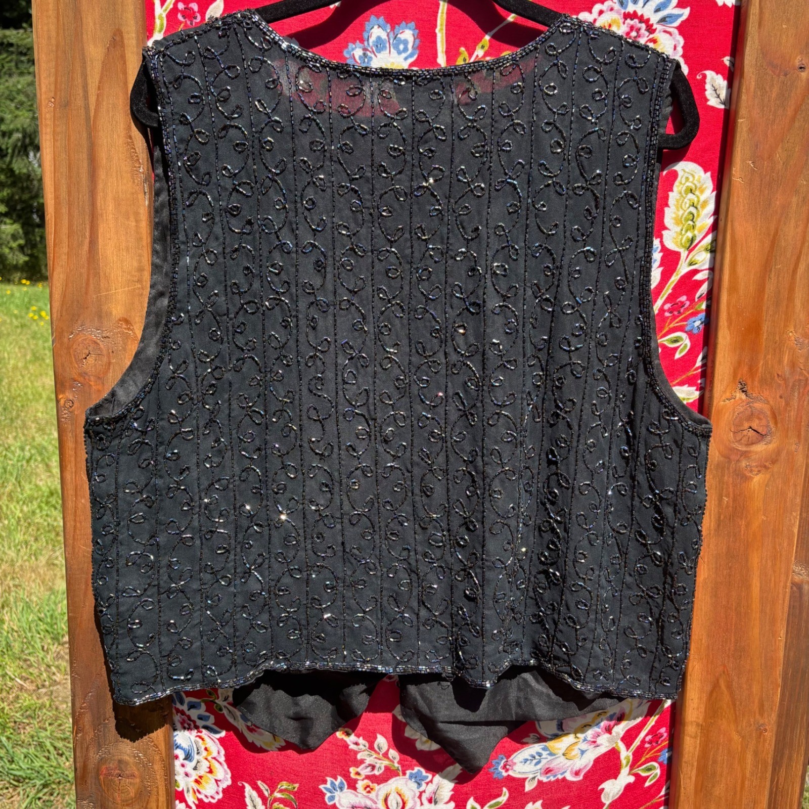 Vintage 90’s 100% Silk Beaded Whimsigoth Western Glam Oversized Vest