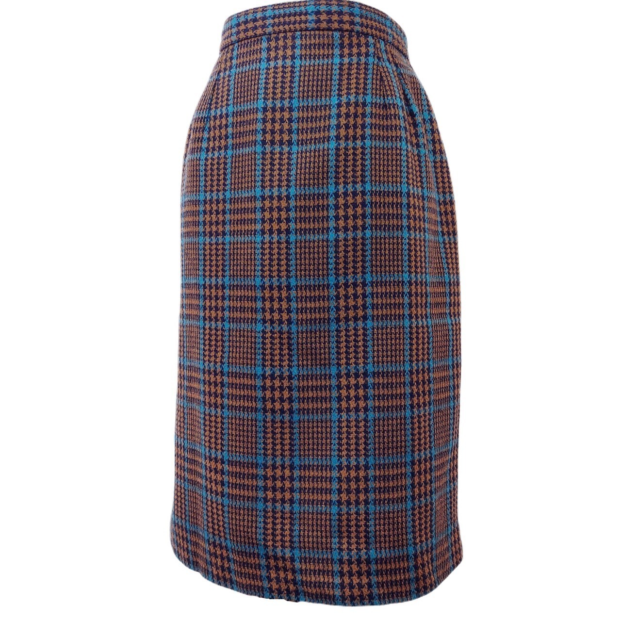 VTG A Line Skirt W 28 Small Katie Brooke Brown Blue Plaid Wool Blend Lined