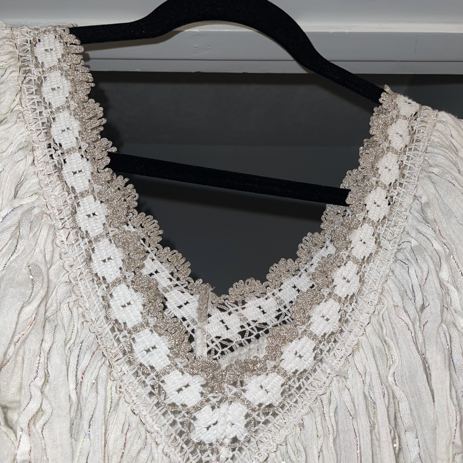 Miami Greece Fashions Inc Vintage Gauze Grecian Sun Dress Butterfly Sleeve Lace