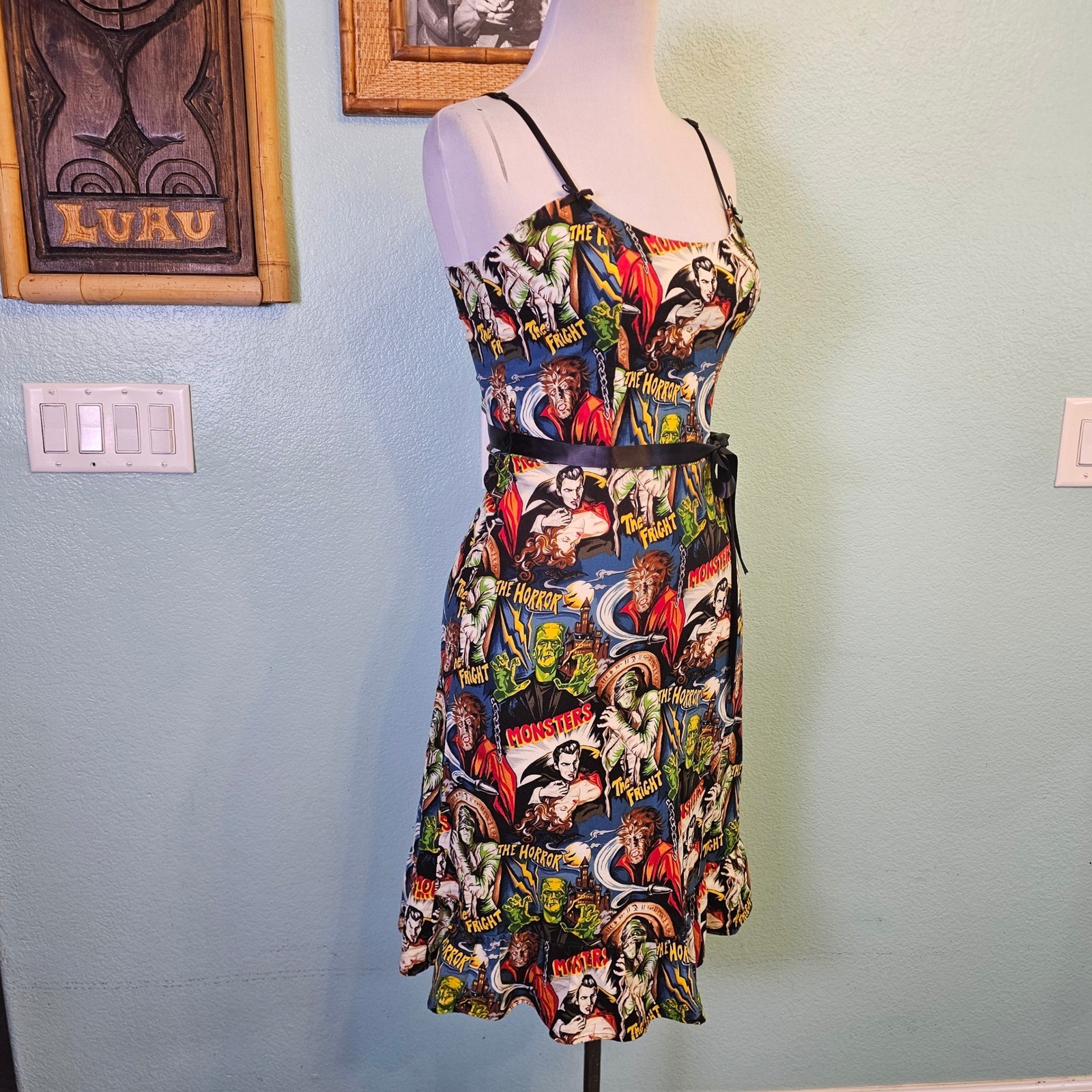 Paper Doll Prod Classic Horror Monsters Wiggle Dress L Goth Pinup Halloween USA