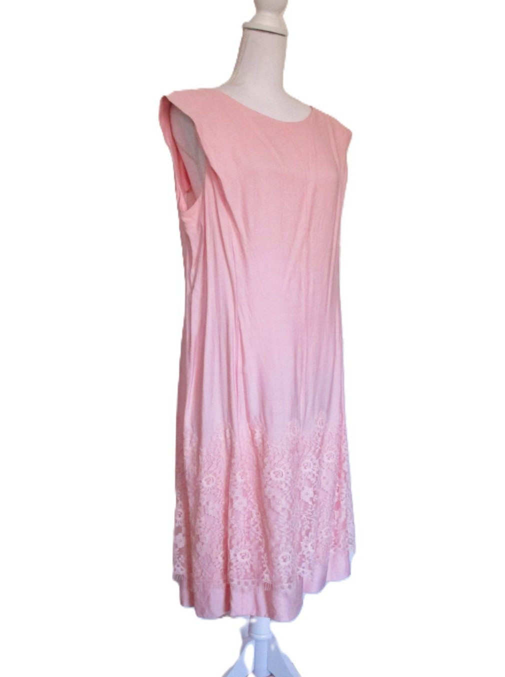 Carol Brent Vintage Pink Shift Dress Large Midi Lace Mod Sleeveless M L