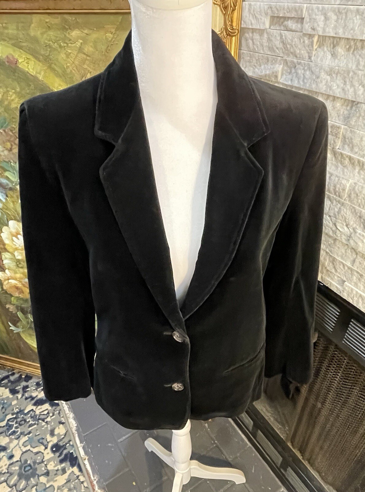 Vintage The Fashion Place Sears Black Velvet Blazer 2 Button Size 8 1980s Preppy
