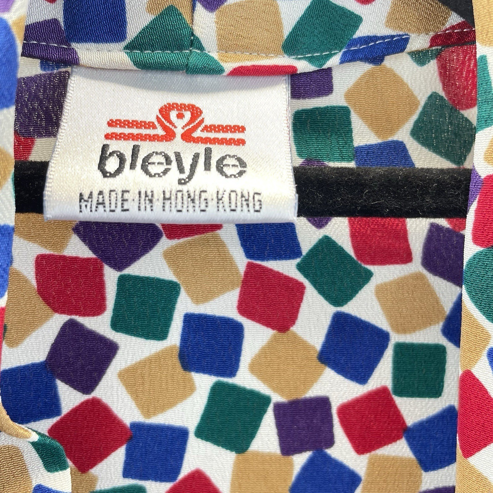 Bleyle Geometric Square Print Blouse Women 16 Multicolor Excellent Vintage 80s