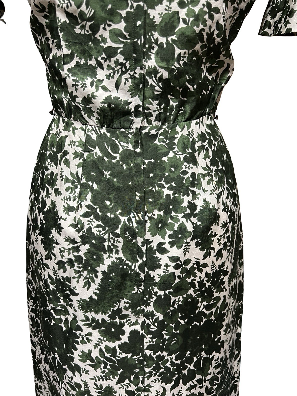 Vtg 1960’s Green Silk dupioni Wiggle day dress Notched Collar Frenchshire S