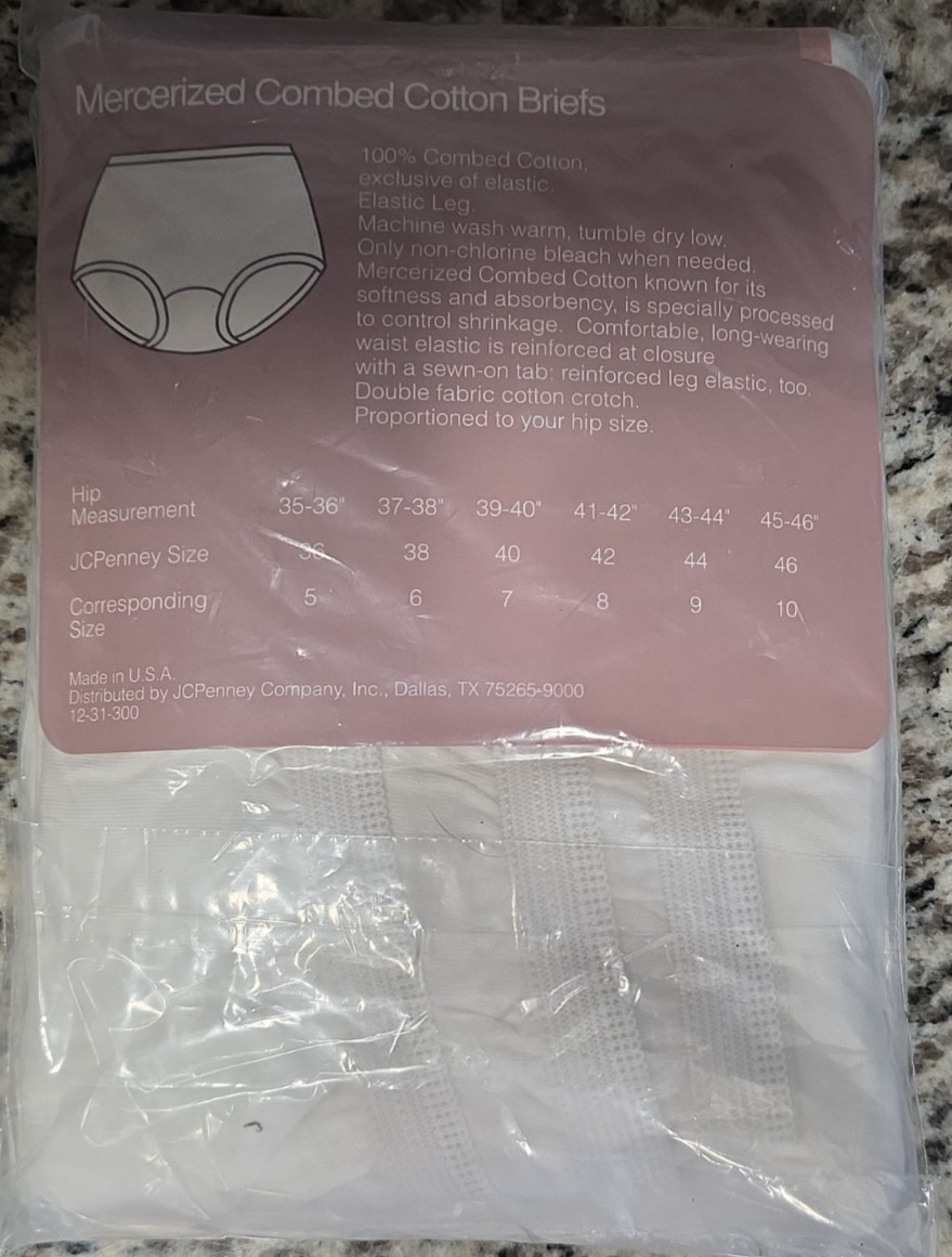 VTG JC Penney Underscore White Mercerized Combed Cotton Briefs Elastic Leg 6 USA