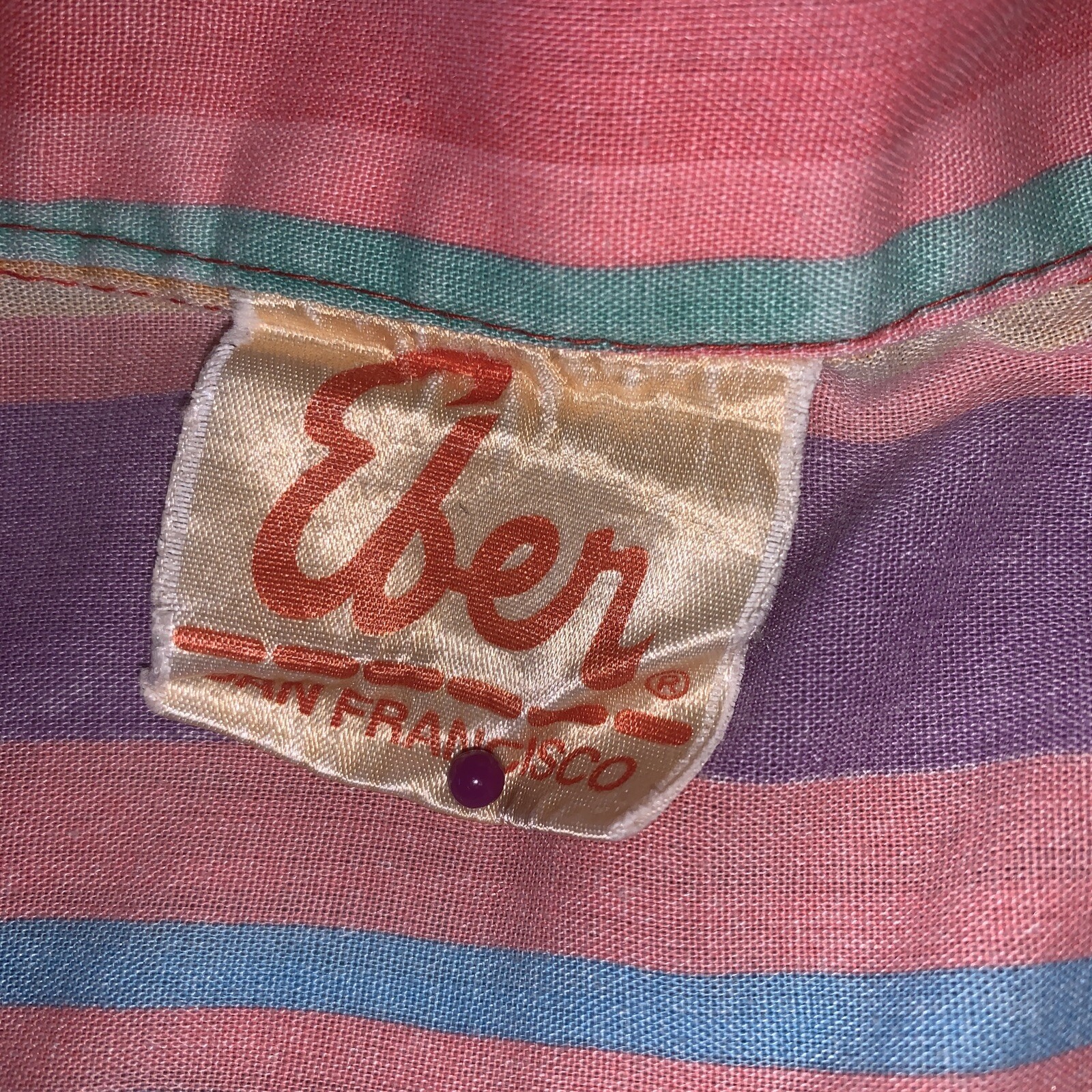 Vintage Button Up 70’s EBER San Francisco Top Pastels Striped Women’s Small ?