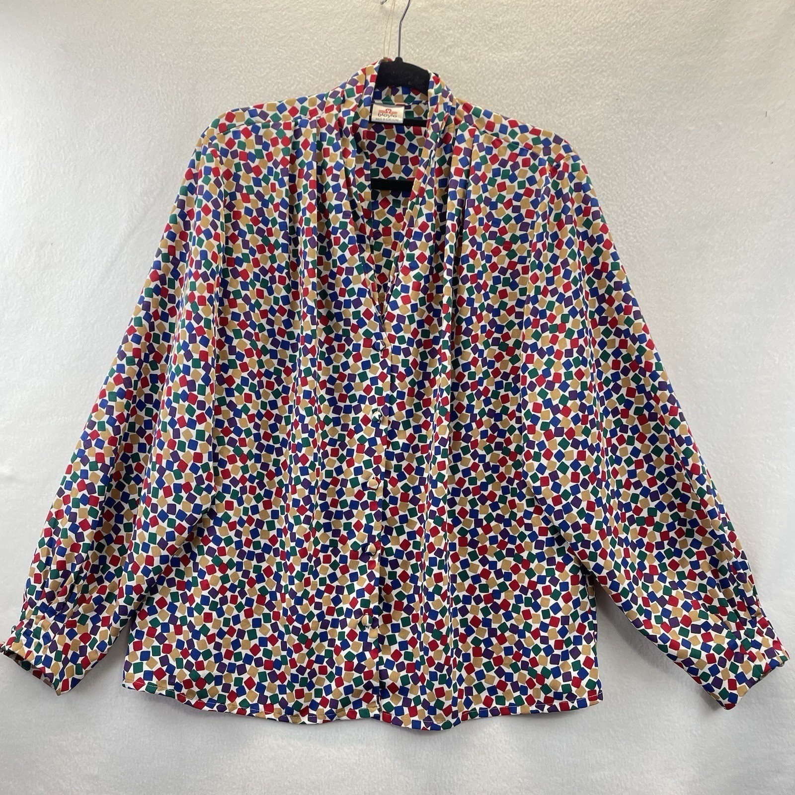 Bleyle Geometric Square Print Blouse Women 16 Multicolor Excellent Vintage 80s