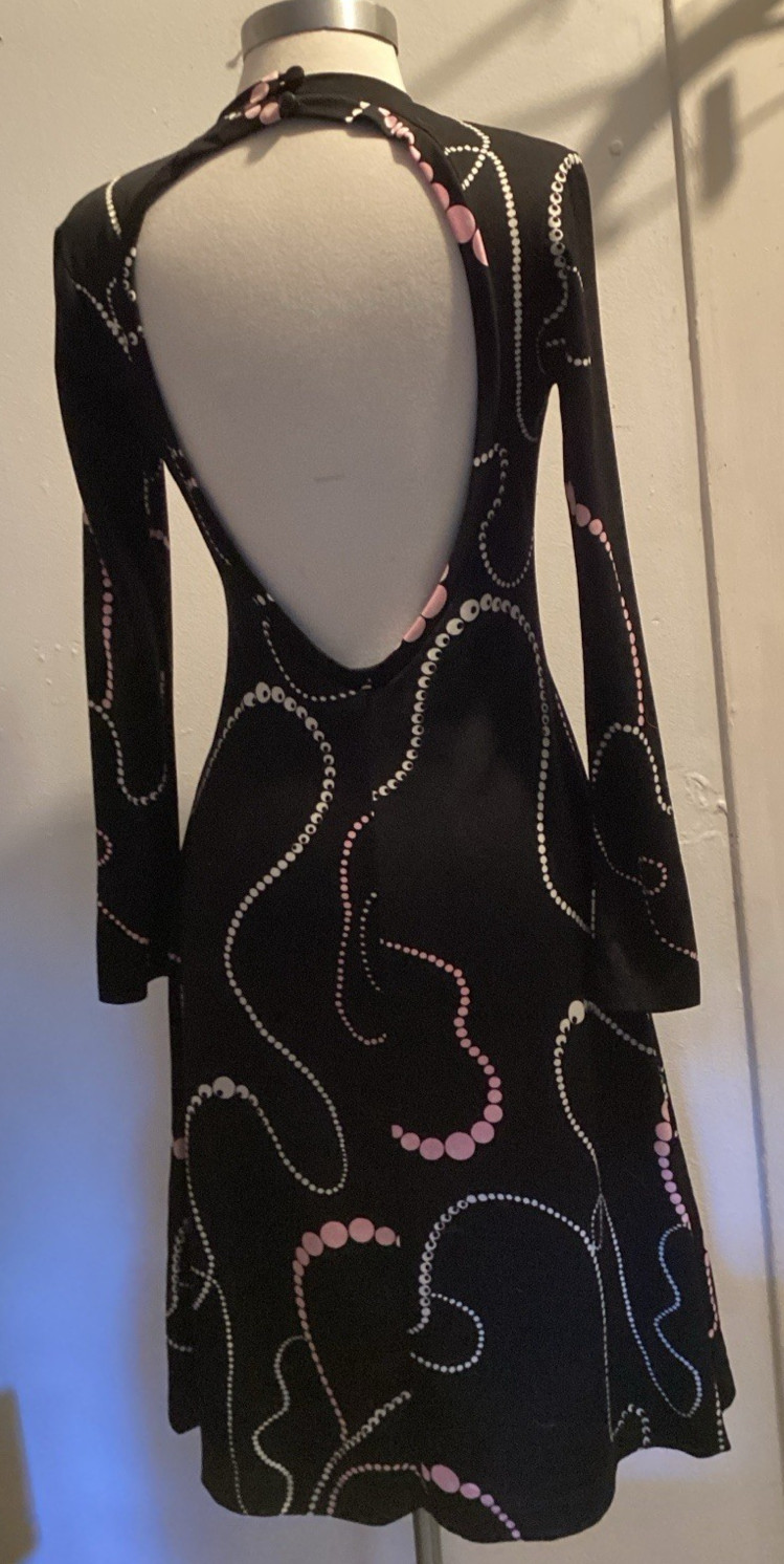 vintage 70’s Clovis Ruffin backless disco short necklace print dress sz S