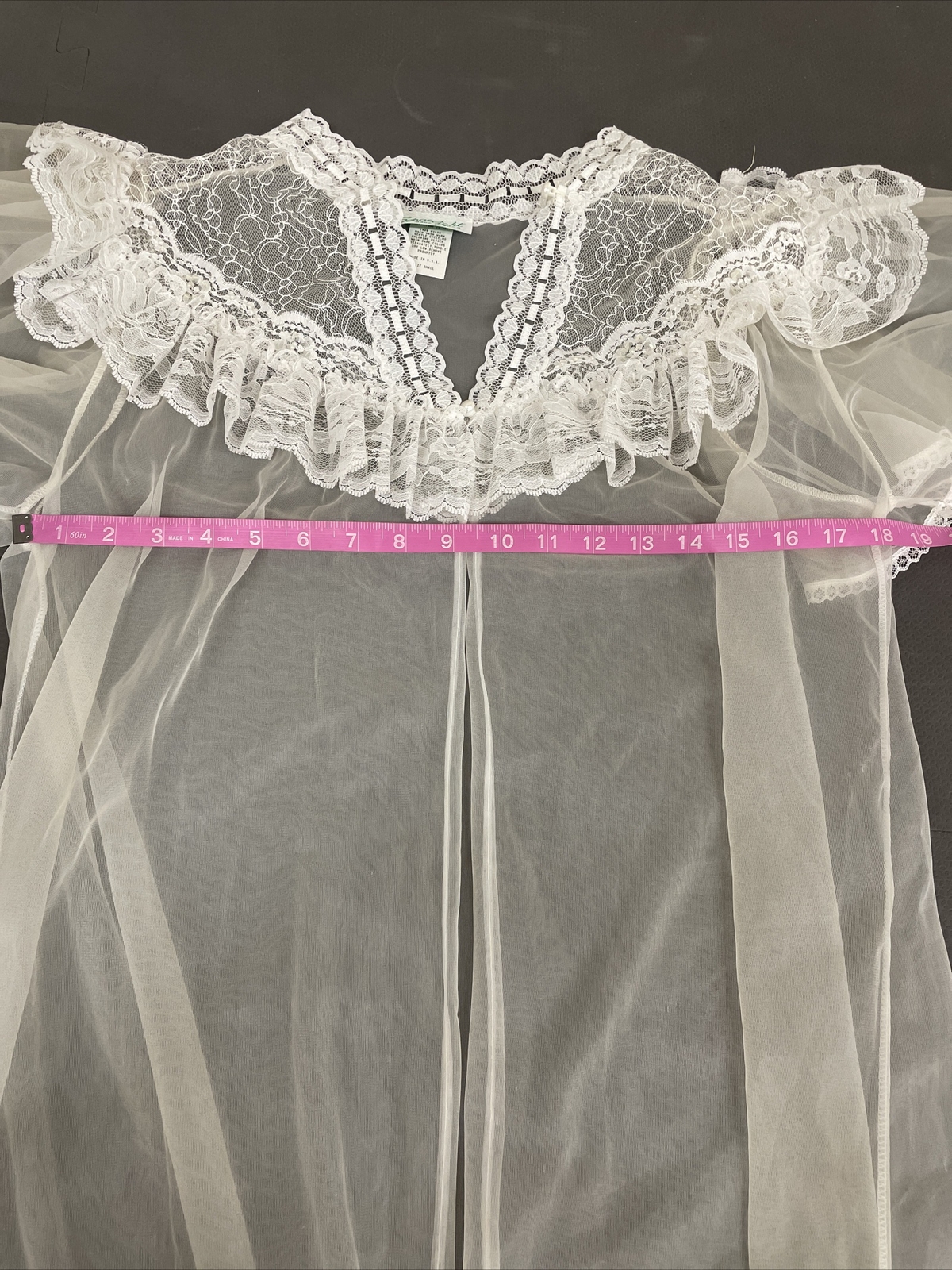 Vintage Spotlight Shimmering Ultra Sheer Chiffon Peignoir Robe Small Nylon Lace