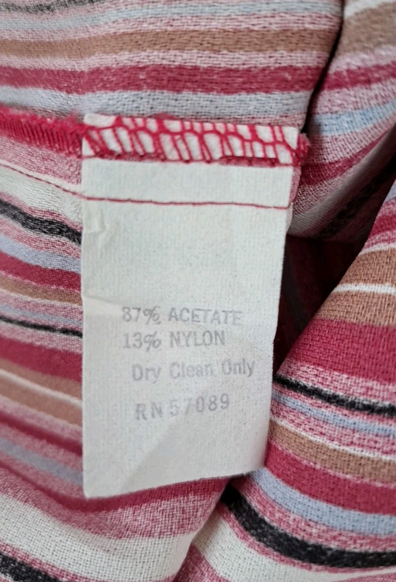 Lizzy & Johnny By Lucero Dress 12 Mauve Striped Elastic Waist Short Sleeve VTG