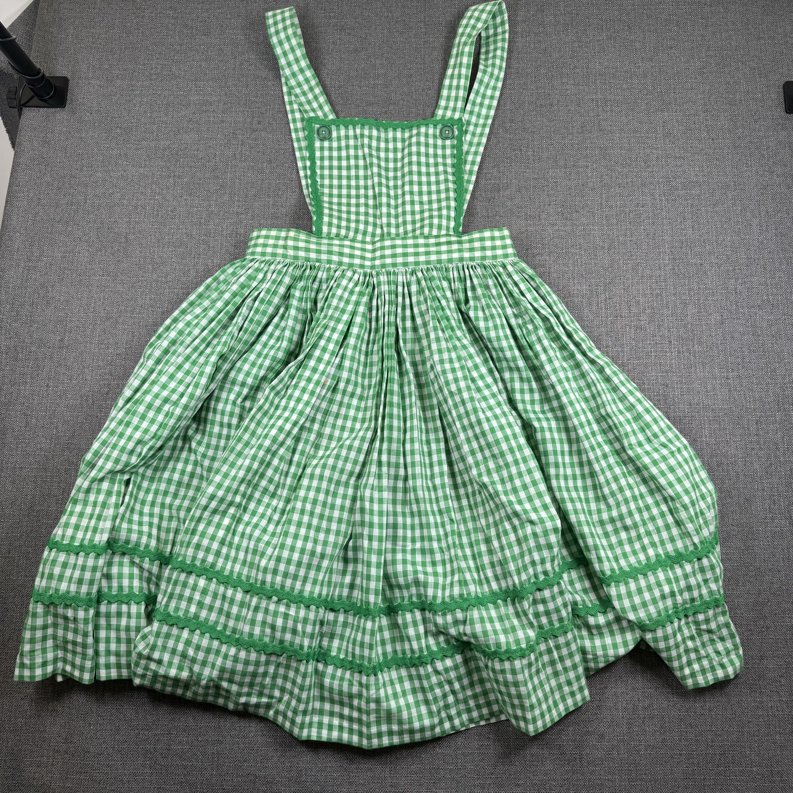 Handmade VTG Green White Gingham Pinafore Dress Womens Small Cottage Core Dance