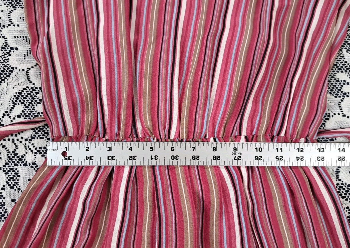 Lizzy & Johnny By Lucero Dress 12 Mauve Striped Elastic Waist Short Sleeve VTG