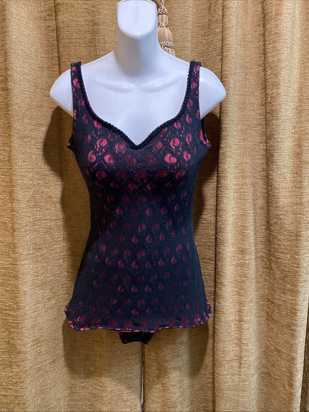 Vintage Darlene 60s Pin Up One Piece Bathing Suit Black Hot Pink