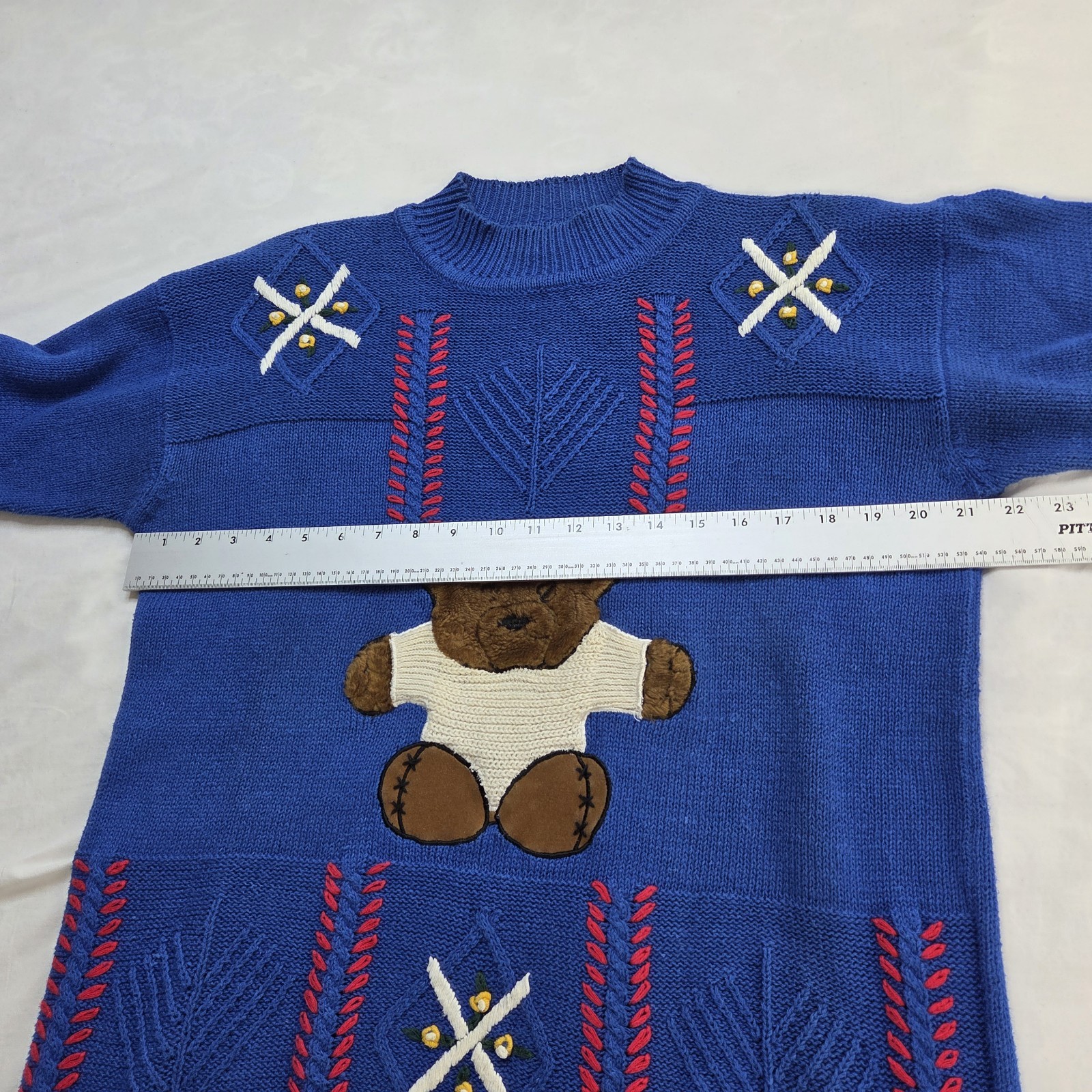 VTG Max and Diane Teddy Bear Sweater Blue Knit Pullover 80s 90s Style M