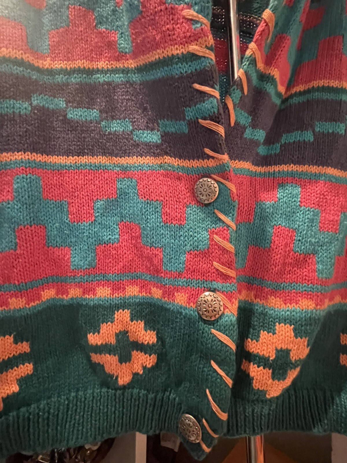 RARE Vintage Southwestern Sweater Vest Size Medium Colorful Plant Fiber Fabric