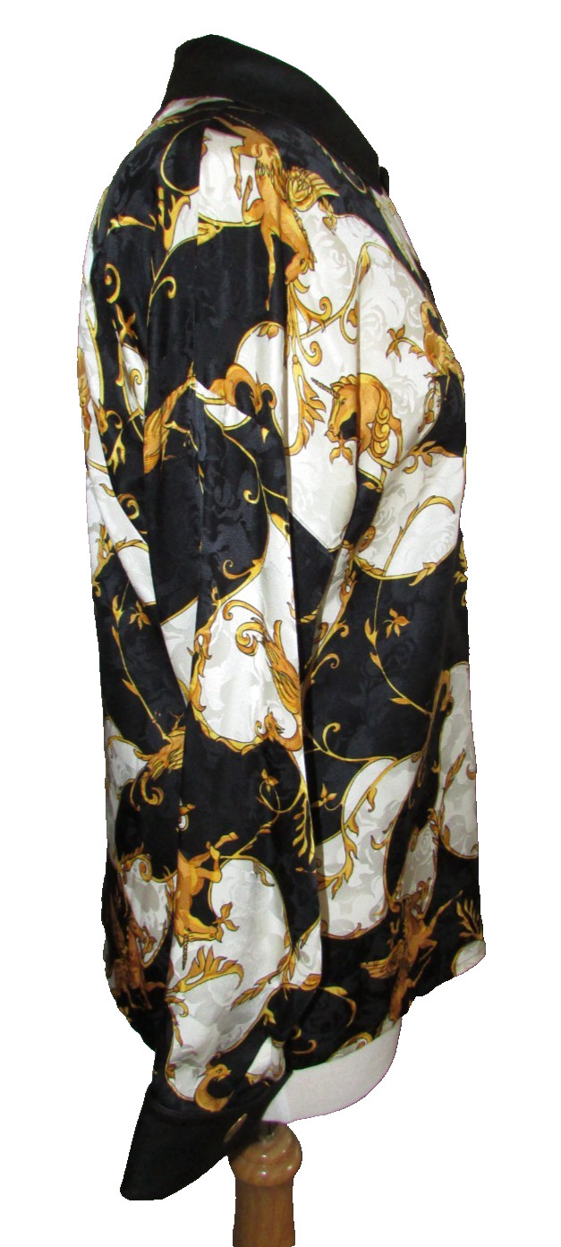 Vintage 80’s Womens Silk and Leather Unicorn Blouse Exit Shops-S