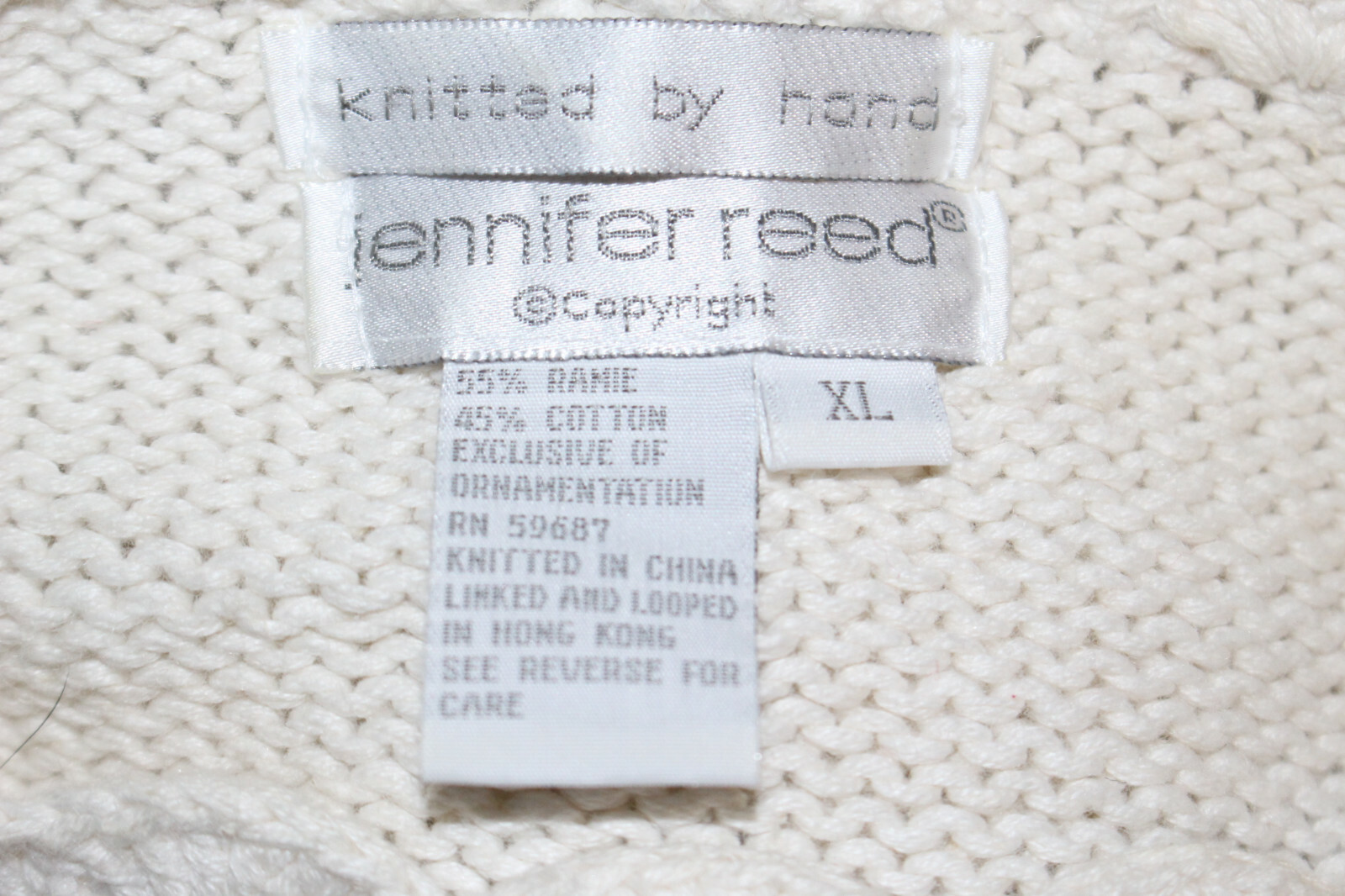 Vtg Jennifer Reed Hand Knit Long Crew Floral Medallion Embroidered Sweater XL