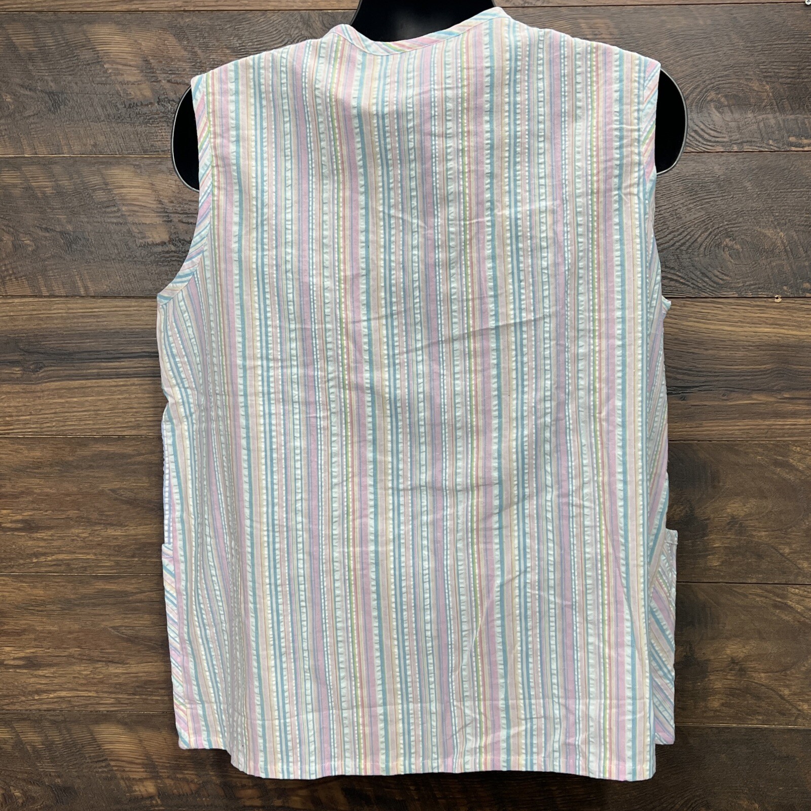 VGt Women Smock Shirt Large Utility House Sleeveless Granny Seersucker USA New