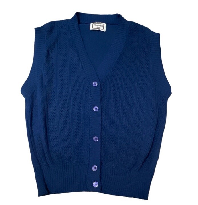 1970’s Kenneth Too! Blue Knit Sweater Vest, Button Down, Approx Size Medium