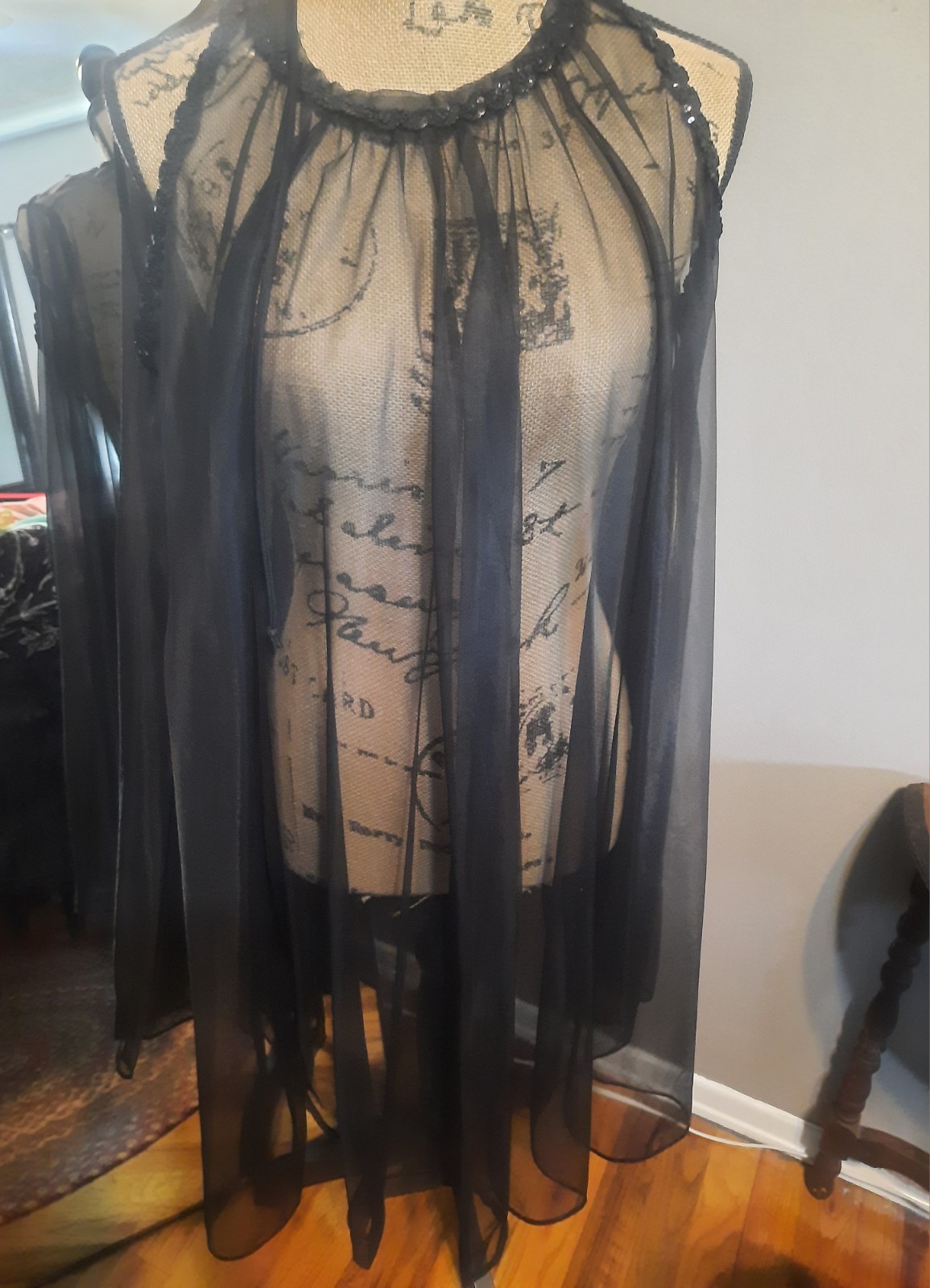60s 70s RARE RADCLIFFE Vintage Black Nightgown BabyDoll Sheer Size L 100% Nylon