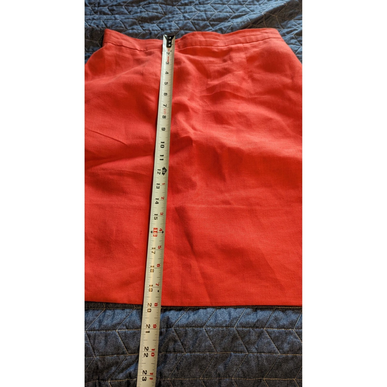 Vintage Unbranded 100% Linen Bright Coral Pink Skirt 29×20 (6/8) Made in USA